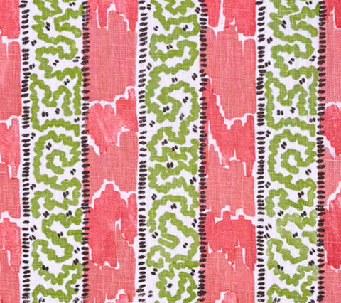 China Seas Fabric: Bijou Stripe - Custom Jungle Green / New Shrimp on Belgian Linen / Cotton (Copy)