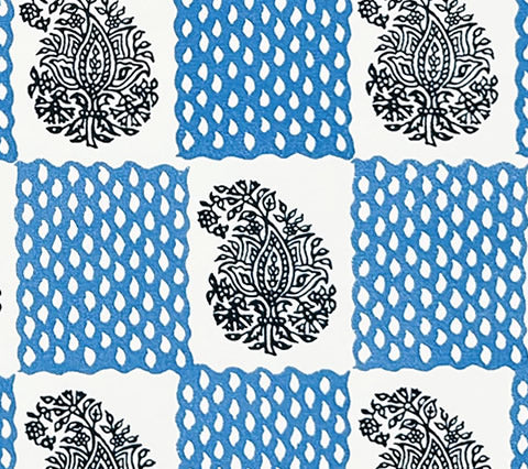 China Seas Fabric: Bangalore - Custom Navy / French Blue on White Suncloth (OUTDOOR)