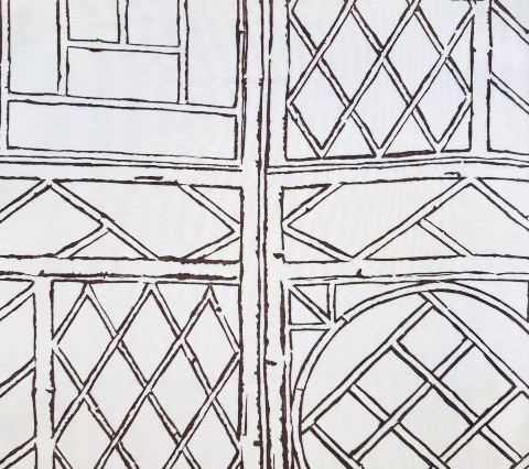 China Seas Fabric: Trellis Outline - Custom Brown on Light Tinted Belgian Linen / Cotton
