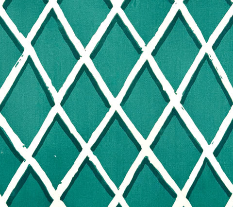 China Seas Fabric: New Diamond Trellis Large Scale - Custom Carriage Green on Tinted Cotton Sateen