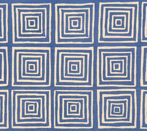 China Seas Fabric: Ziggurat Reverse - Custom Blue on Tinted Belgian Linen / Cotton
