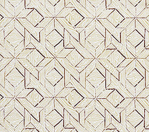 China Seas Fabric: Parquetry - Custom Brown / Taupe on White Belgian Linen / Cotton