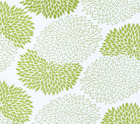 China Seas Fabric: New Chrysanthemum - Custom Green on White Belgian Linen / Cotton