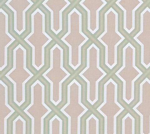 China Seas Fabric: Gorrivan Fretwork - Custom Celadon / White on Off White Suncloth (OUTDOOR)