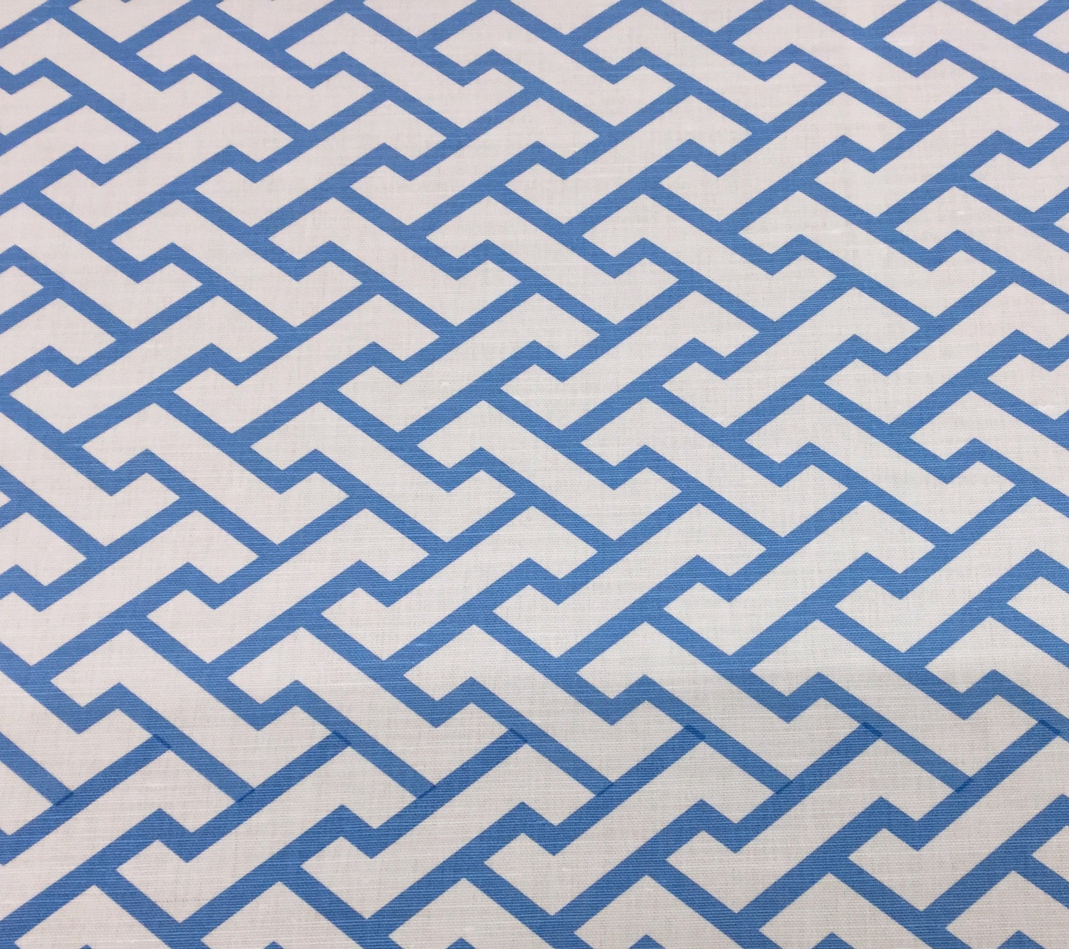 China Seas Fabric: Aga - Custom New French Blue on Light-Tint Belgian Linen/Cotton