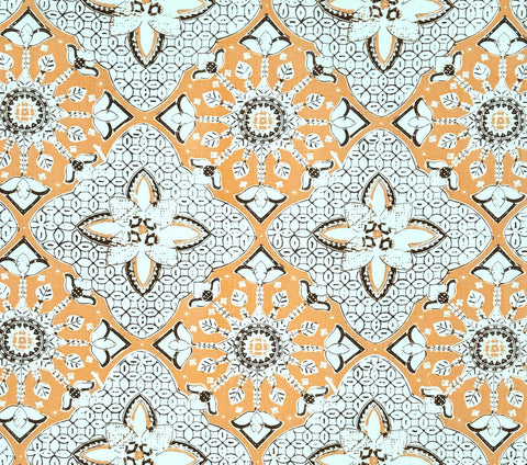 China Seas Fabric: New Batik - Custom Apricot / Brown on 100% Linen