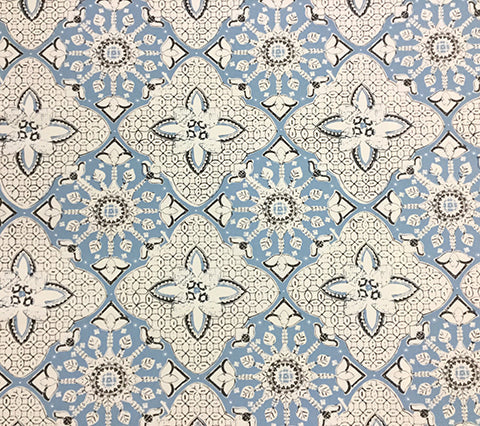China Seas Fabric: New Batik - Custom Zibby Blue / Brown on Cream Suncloth