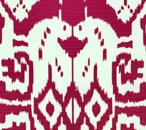China Seas Fabric: Island Ikat - Custom Magenta on White Belgian Linen / Cotton