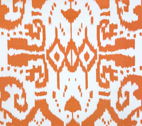 China Seas Fabric: Island Ikat - Custom Orange on White Belgian Linen / Cotton