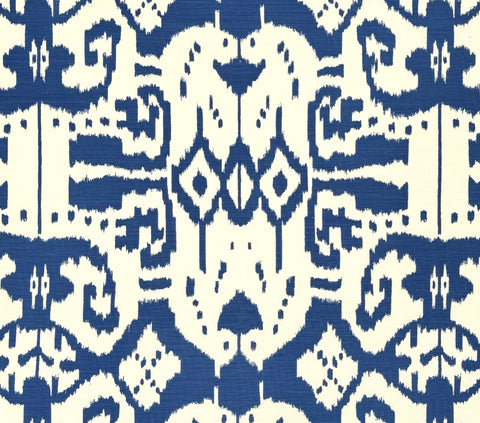 China Seas Fabric: Island Ikat - Custom Royal Blue on White Belgian Linen / Cotton