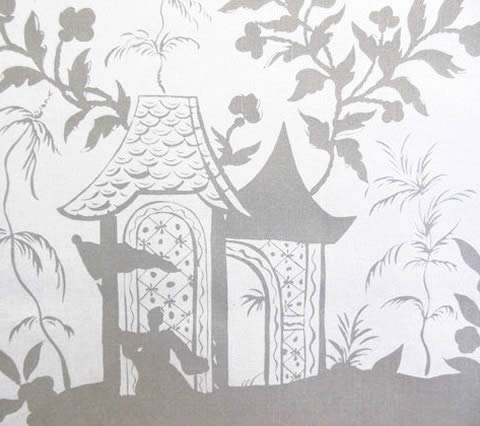 China Seas Fabric: Lyford Pagoda - Custom Gray on White 100% Linen