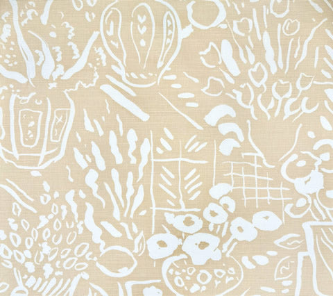 China Seas Fabric: Bonaire II - Custom White on Beige Belgian Linen / Cotton