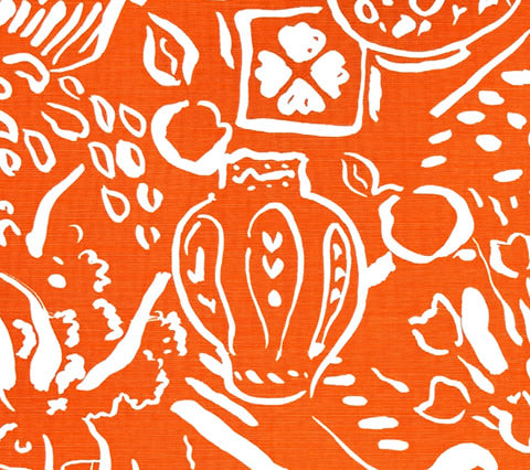 China Seas Fabric: Bonaire II - Custom New Orange on White Belgian Linen / Cotton