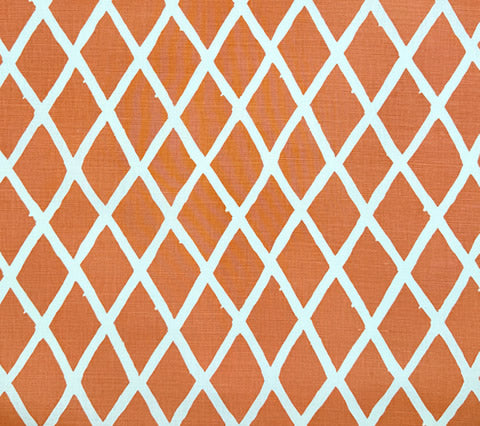 China Seas Fabric: Lyford Diamond Blotch - New Shrimp on Tinted Belgian Linen / Cotton