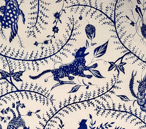 China Seas Fabric: Cirebon - Navy on Tinted 100% Linen
