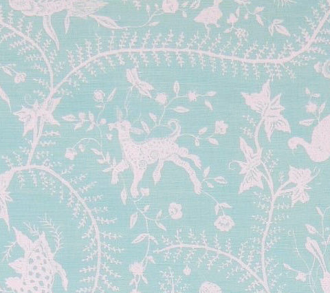 China Seas Fabric: Cirebon Reverse - Custom Pale Aqua on White Belgian Linen / Cotton