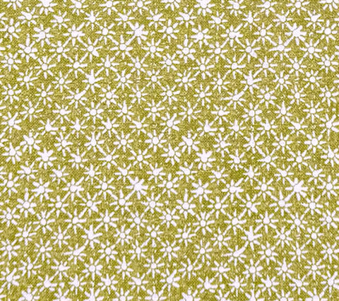 China Seas Fabric: Balinese Star - Custom New Green on Cream Linen