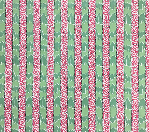China Seas Fabric: Bijou Stripe - Custom Pink / Green batik stripe print on Tinted Belgian Linen/Cotton