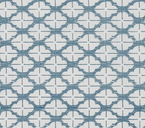 China Seas Fabric: Kyoto - Custom Cadet Blue on Tinted Belgian Linen/Cotton