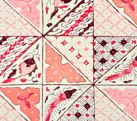 China Seas Fabric: SunnyJim Batik - Custom Multi Pinks on Tinted Belgian Linen / Cotton