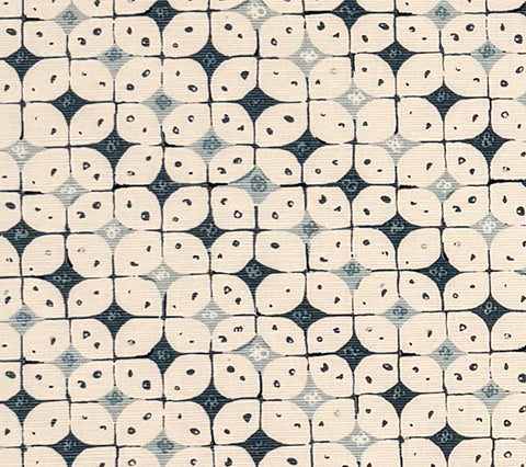 China Seas Fabric: Sunnyjim Geometric - Custom Multi Blues on Tinted Belgian Linen / Cotton