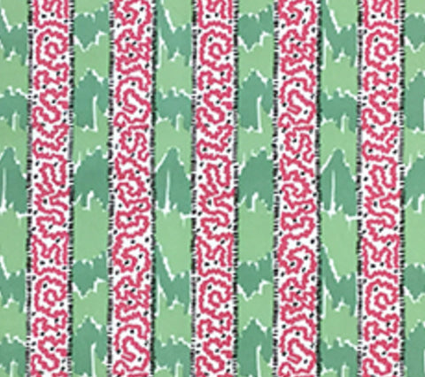 China Seas Fabric: Bijou Stripe - Custom Pink / Green on Tinted Belgian Linen / Cotton