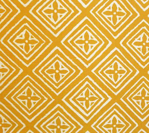 China Seas Fabric: Fiorentina - Custom Gold Maize yellow geometric diamond print on Tinted 100% Belgian Linen