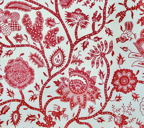 China Seas Fabric: Malay Floral - Custom Watermelon on Tinted Belgian Linen / Cotton