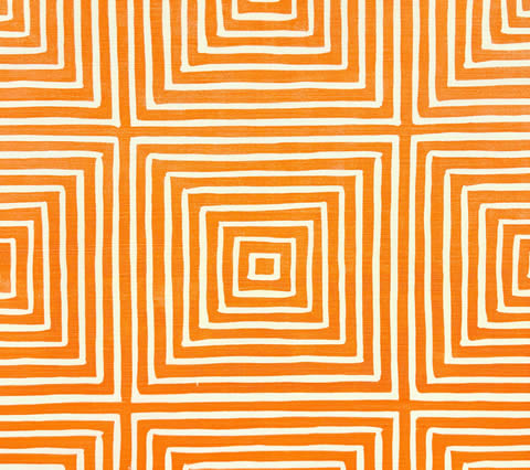 China Seas Fabric: Ziggurat Reverse - Large Scale - Orange on Tinted Belgian Linen / Cotton