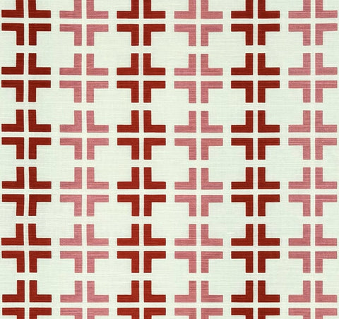 China Seas Fabric: Frowick Small Scale - Custom Red / Pink on Tinted Belgian Linen / Cotton
