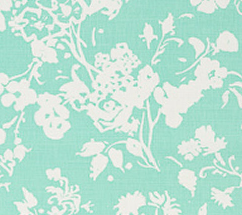 China Seas Fabric: Silhouette Reverse - Custom Aqua on White Belgian Linen / Cotton