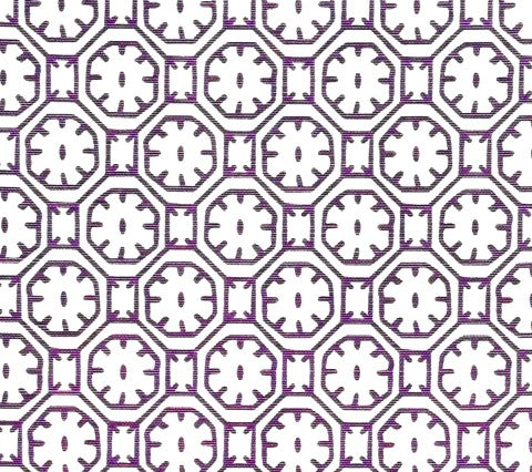 China Seas Fabric: Ceylon Batik - Custom Ground / Color Purple on White Belgian Linen/Cotton