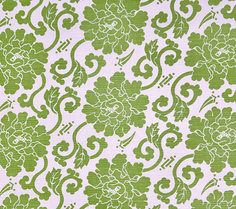China Seas Fabric: Florals - Custom Jungle Green on Tinted Belgian Linen / Cotton
