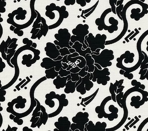 China Seas Fabric: Florals Custom Black on Tinted Belgian Linen / Cotton