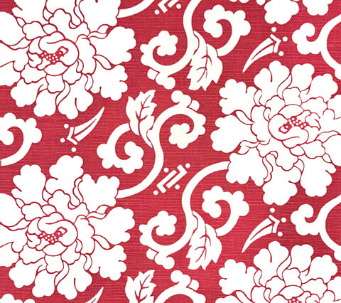 China Seas Fabric: Florals Reverse - Custom Burgundy on Tinted Belgian Linen / Cotton