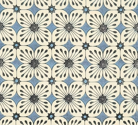 China Seas Fabric: Barbados Batik - Custom Windsor Blue / Brown on Cream Suncloth (OUTDOOR)