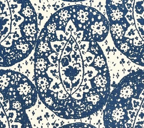 Quadrille Fabric: Joel's Paisley - Custom New Navy on Oyster Upholstery Weight Linen