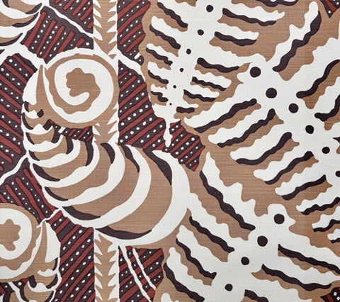 Alan Campbell Fabric: Ferns -Cinnabar / Brown / Tan on Tinted Belgian Linen / Cotton