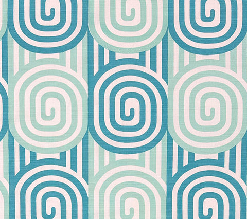 Alan Campbell Fabric: Wavelength - Custom Aqua / Teal on White Linen / Cotton