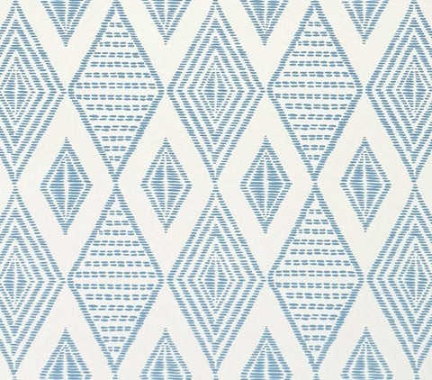 Alan Campbell Wallpaper: Safari Embroidery - Custom Blue on Almost White Paper