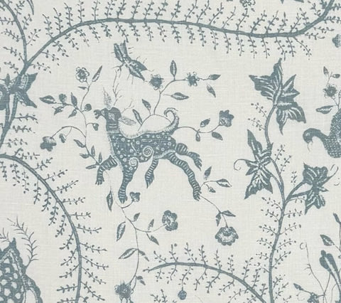 China Seas Fabric: Cirebon - Custom Bali Blue on Light-Tint 100% Linen