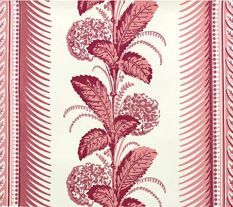 Quadrille Wallpaper: Climbing Hydrangea - Custom Pinks on Off White Paper (5 yard minimum)