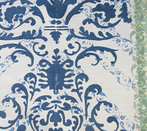 Quadrille Fabric: Tropical Damask - Custom Blue on Westover