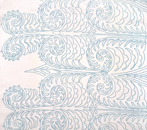Home Couture Fabric: Gypsy Dance - Custom Aqua on White 100% Linen