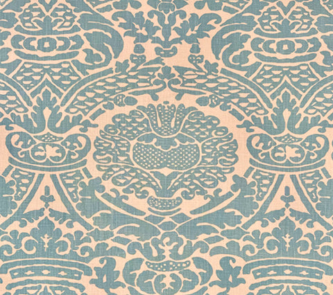 Home Couture Fabric: Principessa - Custom Turquoise on Tan 100% Linen