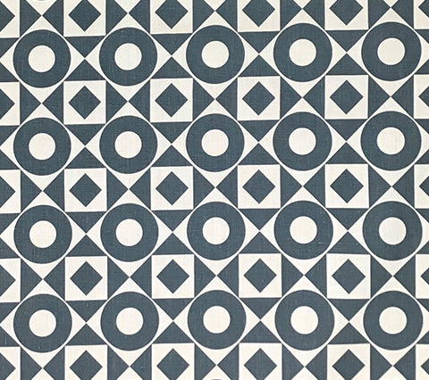 Home Couture Fabric: Circles & Squares Reverse - Charcoal on Tan 100% Linen (washed and framed)