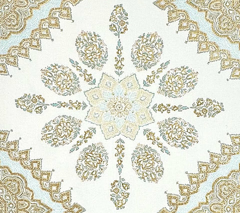Home Couture Fabric: Persepolis - Custom Blue / Tobac / Taupe on Cream 100% Linen
