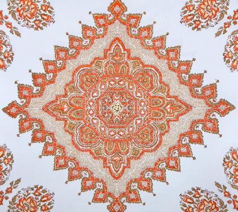 Home Couture Fabric: Persepolis - Custom Melon / Camel on White Suncloth (OUTDOOR)