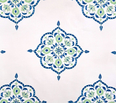 Home Couture Fabric: Medara - Custom Green / Navy on Cream 100% Linen