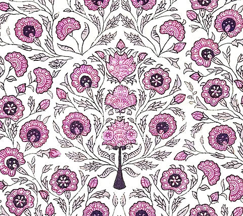 Home Couture Fabric: Kalamkari Floral - Custom Purple / Lavender on Ivory 100% Linen